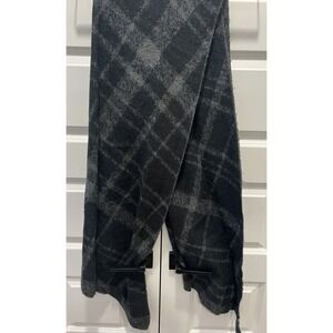 Lauren Ralph Lauren Gray Black Plaid Acrylic Knit Rectangle Scarf